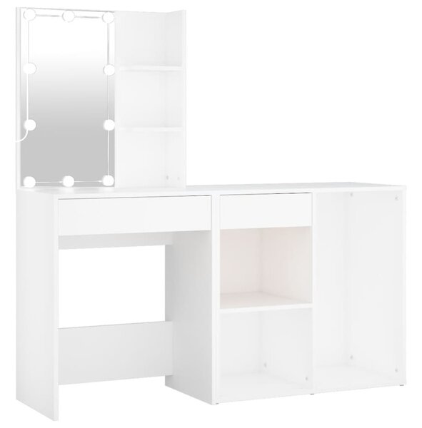 LED Dressing Table with Cabinet White Engineered Wood