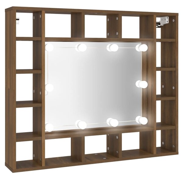 Mirror Cabinet with LED Brown Oak 91x15x76.5 cm