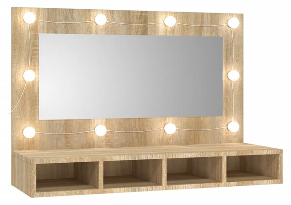 Mirror Cabinet with LED Sonoma Oak 90x31.5x62 cm