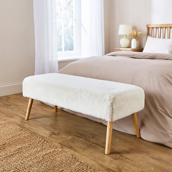 Alpine Supersoft Faux Fur Spindle Bench Ivory