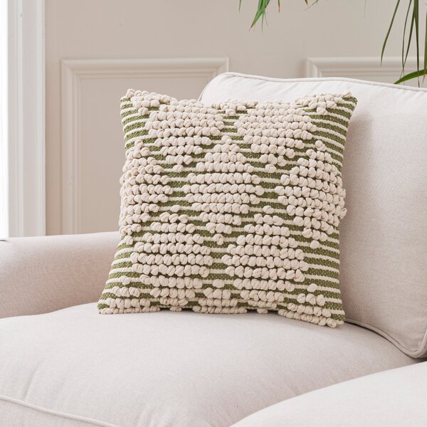 Jersey Bobble Diamond Square Cushion Olive (Green)