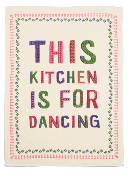 This Kitchen Is For Dancing Tea Towel Beige/Red/Green