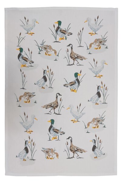 Ducks and Geese Tea Towel Green/Yellow/Grey