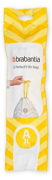 Brabantia PerfectFit Pack of 20 Bin Bags, Code A, 3L Clear