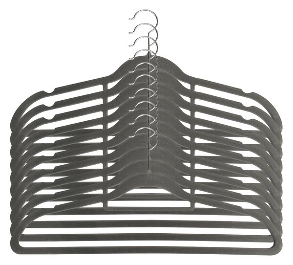 Pack Of 10 Grey Flocked Hangers Grey