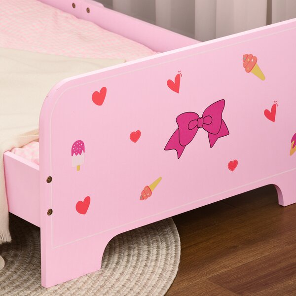 ZONEKIZ Princess-Themed Toddler Bed with Safety Side Rails and Slats, Cute Patterns, Kids Bedroom Furniture, Pink, 143 x 74 x 59 cm Aosom UK