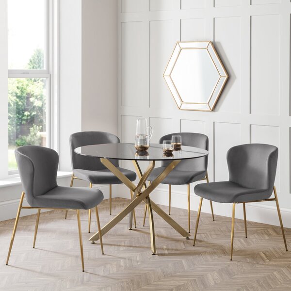 Montero Round Glass Dining Set with 4 Harper Chairs Grey