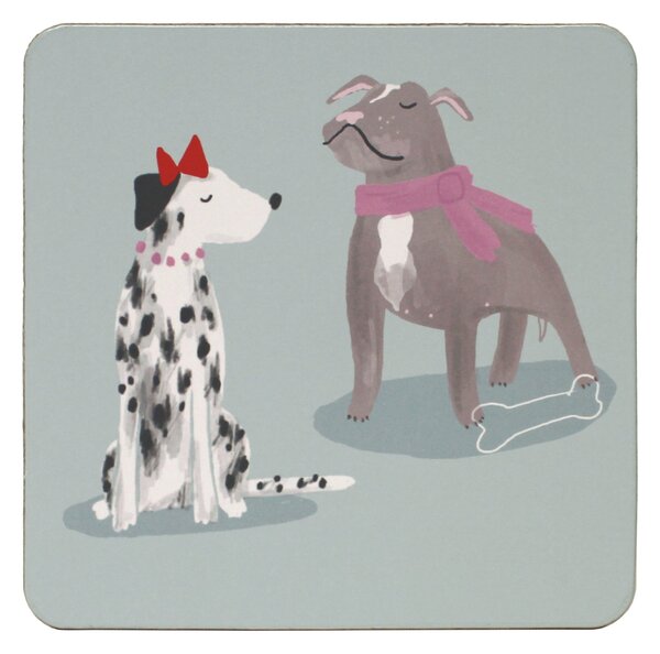 Set of 4 Dogs Coasters Blue