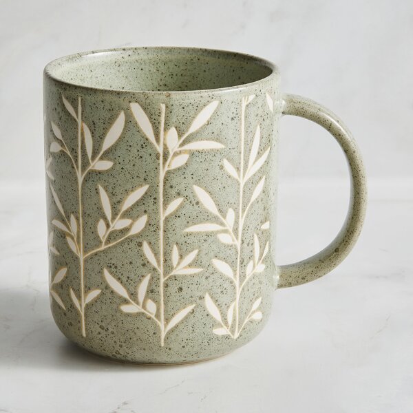 Floral Wax Resist Mug, Sage Green