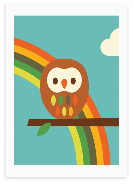 Owl and Rainbow Print Green/Yellow/Orange