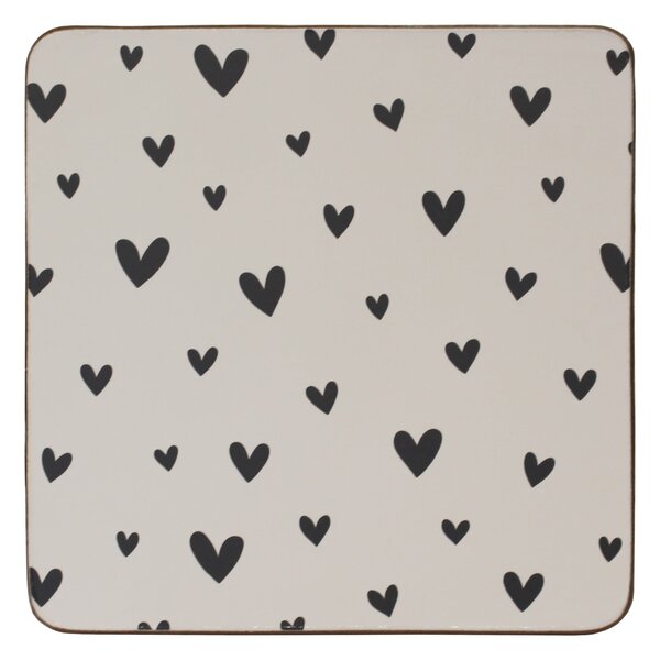 Set of 4 Heart Cork Coasters Black and white