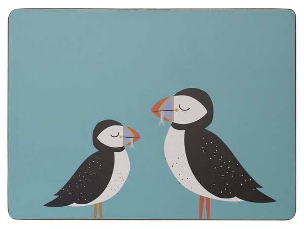 Set of 4 Puffin Cork Back Placemats Blue/Grey/White