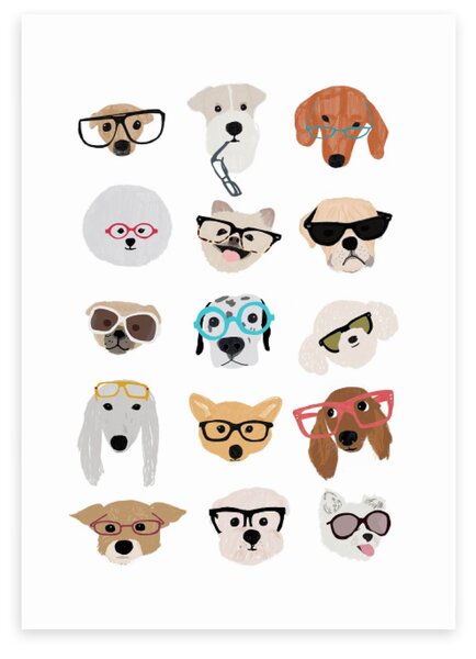 Dogs in Glasses Print MultiColoured