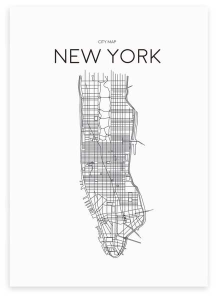 City Map New York Print Black and white