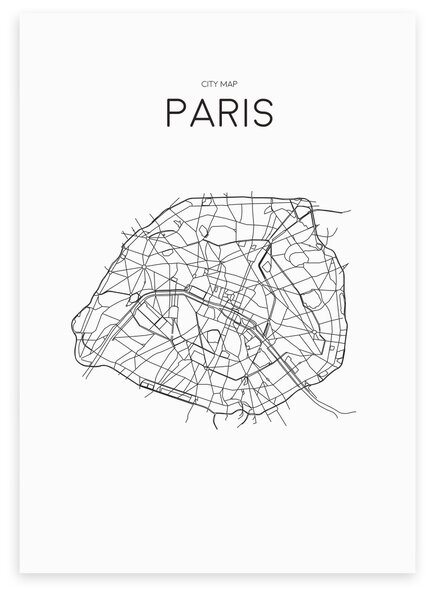 City Map Paris Print Black and white