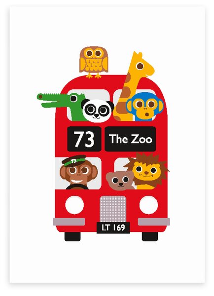 Dicky Bird - London Bus Zoo Print MultiColoured