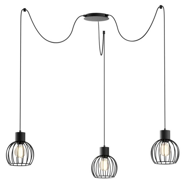 Luto 3 hanging light, three cage lampshades, black