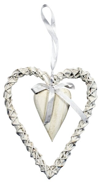 Vintage Wicker Hanging Heart White