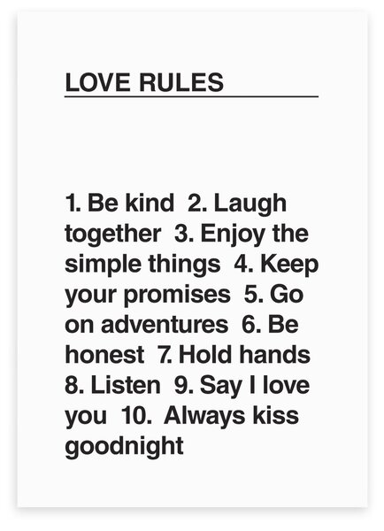 Love Rules Print Black/White