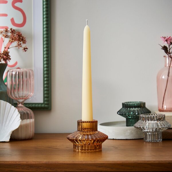 Ribbed 2-in-1 Candlestick Holder Amber