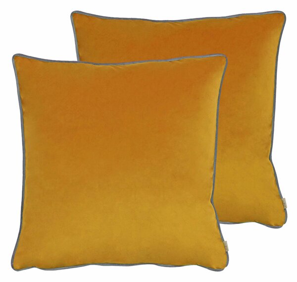 Evans Lichfield Opulent Velvet 2 Pack Pipe Cushions Saffron Yellow