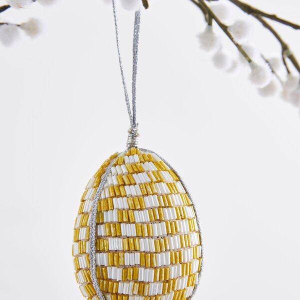 Beaded Yellow Checkerboard Beaded Egg Hanging Decoration Yellow