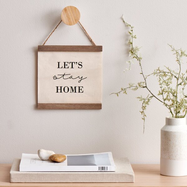 Let's Stay Home Hanging Plaque Brown