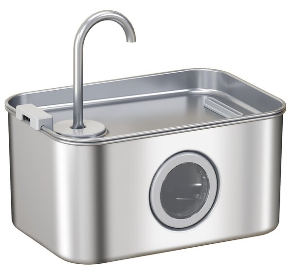 PawHut 3.2L Cat Water Fountain for Drinking, Cat Fountain Stainless Steel with Visible Water-Level Window, Ultra-Silent Pump