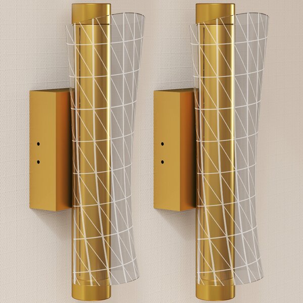 HOMCOM Led Wall Lamp 2 Pack, 9W Modern Indoor Geometric Mesh Wall Light, Colour Temperature Adjustable 3000K/4000K/6500K for Bedroom, Living Room, Hallway, Stairs, Gold Tone