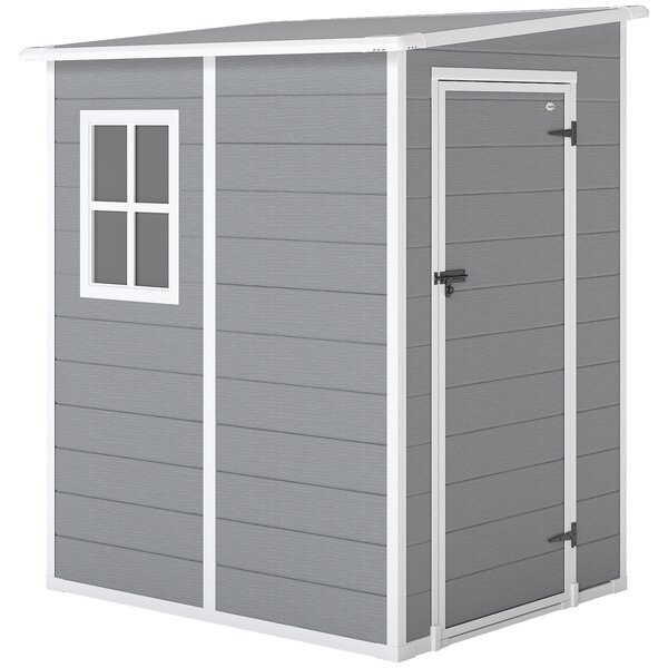 Outsunny 4 x 5ft Lean-To Shed, All-Weather Storage with Windows, Lockable Door, Built-in Vent & Plastic Roof, Grey Aosom UK
