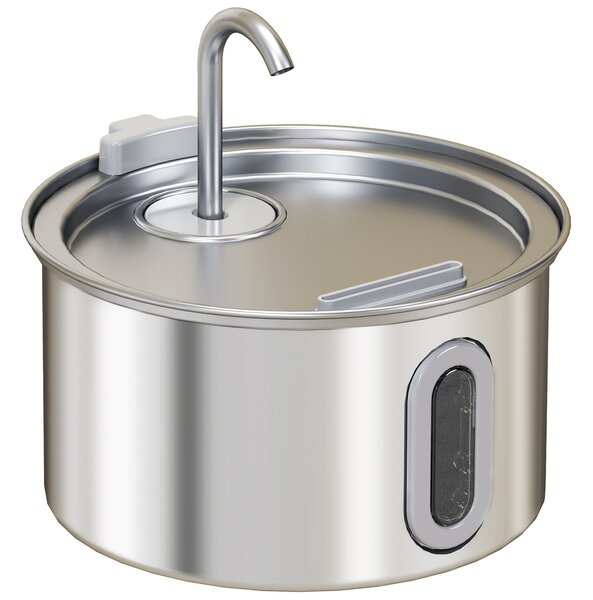PawHut 2.5L Stainless Steel Cat Water Fountain for Drinking with Ultra-Silent Pump, Water-Level Window, Filters