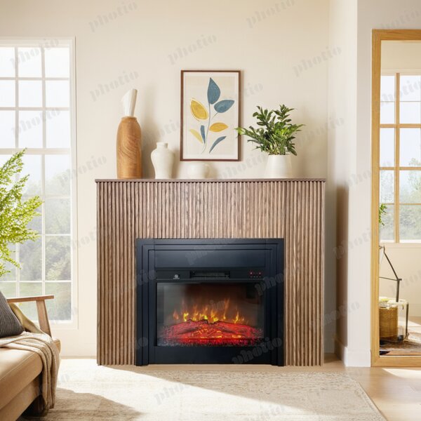 Free Standing Electric Fires with decorative slats ElectricSun LAMELIA Light oak, with Sound Effect, 3 Colour, with APP, W120xH102cm