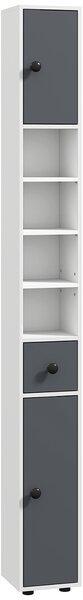 Kleankin 180cm Tall Slim Bathroom Cabinet, Narrow Toilet Roll Storage with Open Shelves, 2 Door Cabinets, Adjustable Shelves, for Kitchen Aosom UK