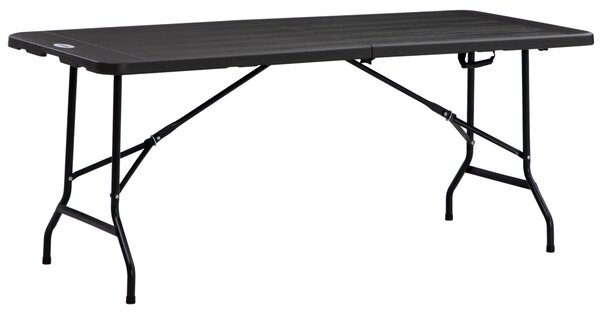 Outsunny Folding Garden Dining Table for 6, Rectangular Outdoor Dining Table with HDPE Tabletop and Steel Frame for Balcony, Porch, Charcoal Grey