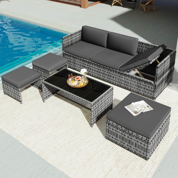 Rattan Garden Sofa Set with Coffee Table, UV-Resistant Patio Furniture with Sofa, Outdoor Dining Set, Patio Couch Set, 170x58x66 cm, Gray Aosom.UK