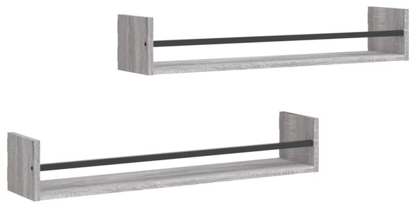 Wall Shelves with Bars 2 pcs Grey Sonoma 80x16x14 cm