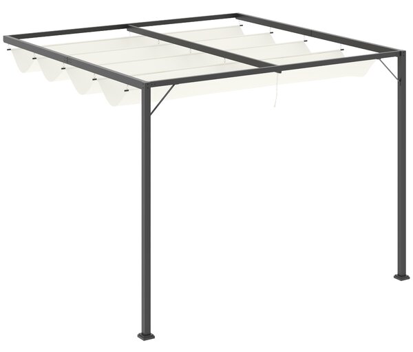 Outsunny 3 x 3(m) Outdoor Pergola Retractable Canopy Wall Mounted Gazebo Patio Shelter Sun Shade, Cream White Aosom UK