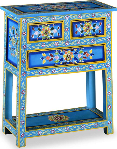 Sideboard with Drawers Solid Mango Wood Turquoise Hand Painted