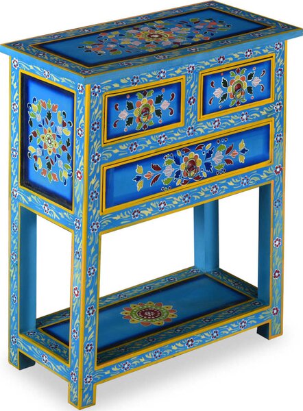 Sideboard with Drawers Solid Mango Wood Turquoise Hand Painted