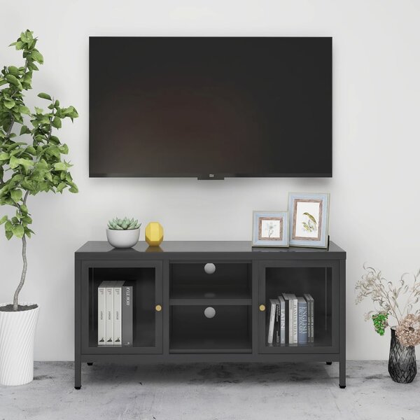 TV Cabinet Anthracite 105x35x52 cm Steel and Glass