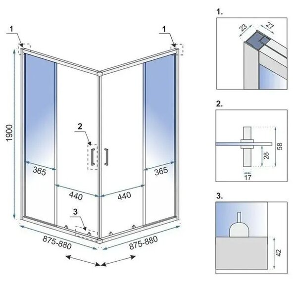 Shower enclosure Rea City 90x90 Gold Brush