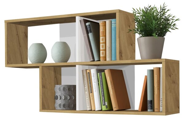 FMD Wall-mounted Shelf with 4 Compartments Oak Tree and Glossy White