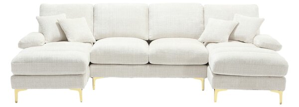 U-Shaped Modular Sofa with Cushions, Rubber Pads, Golden Legs, Chenille Fabric Sectional Couch for Relaxing, 272L x 136W x 88H cm, Beige Aosom UK