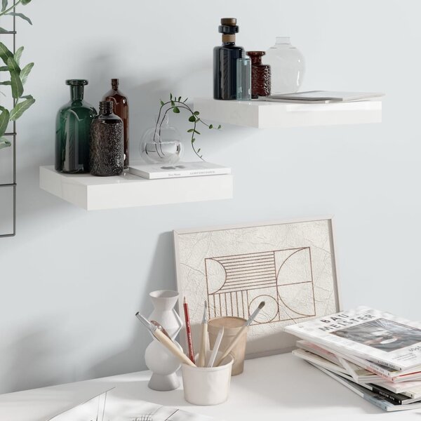 Floating Wall Shelves 2 pcs High Gloss White 23x23.5x3.8 cm MDF