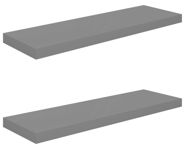 Floating Wall Shelves 2 pcs High Gloss Grey 80x23.5x3.8 cm MDF