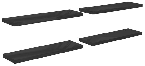 Floating Wall Shelves 4 pcs High Gloss Black 120x23.5x3.8 cm MDF