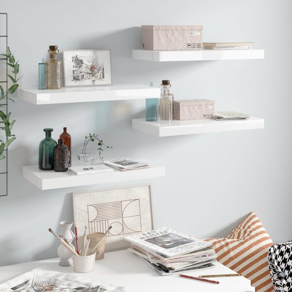 Floating Wall Shelves 4 pcs High Gloss White 50x23x3.8 cm MDF