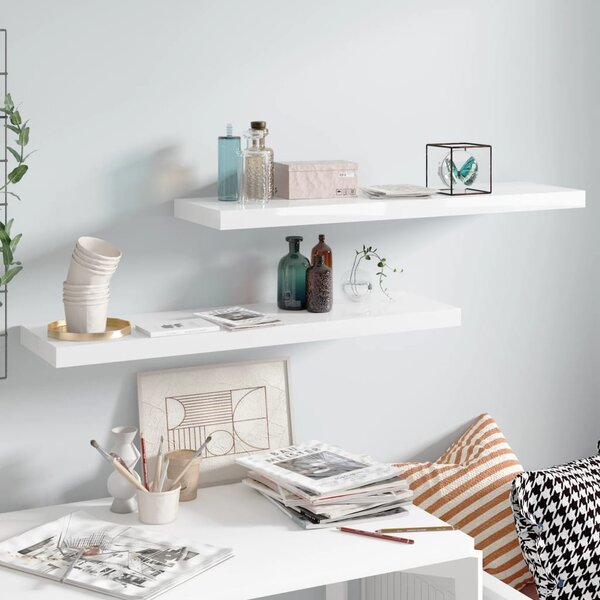 Floating Wall Shelves 2 pcs High Gloss White 90x23.5x3.8 cm MDF