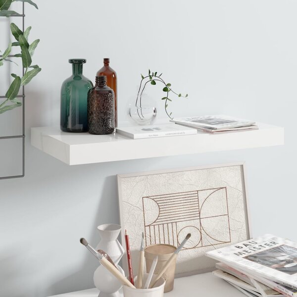 Floating Wall Shelf High Gloss White 50x23x3.8 cm MDF