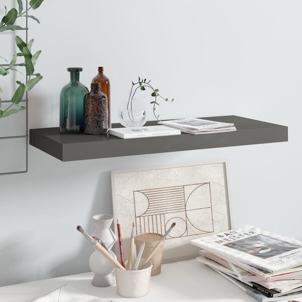 Floating Wall Shelf High Gloss Grey 60x23.5x3.8 cm MDF